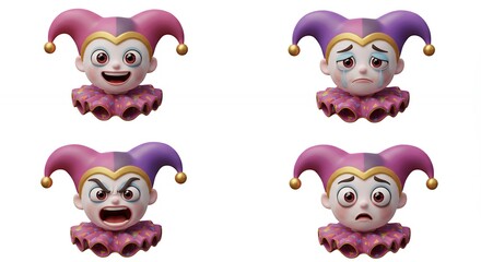 Jester head illustrations various emotions