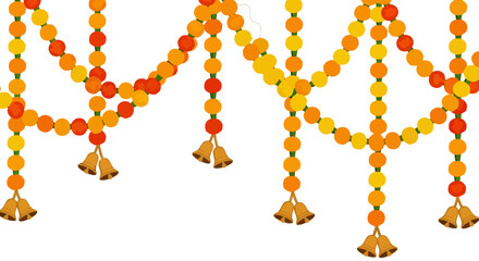 Obraz premium Festive hanging decorations with vibrant spheres and miniature metallic bells embellishment