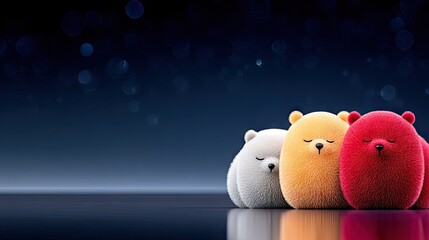 Three Sleepy Kawaii Bears on Dark Background
