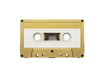 Obraz premium Gold Cassette Tape Retro Music 80s Nostalgia Vintage Audio on Transparent background