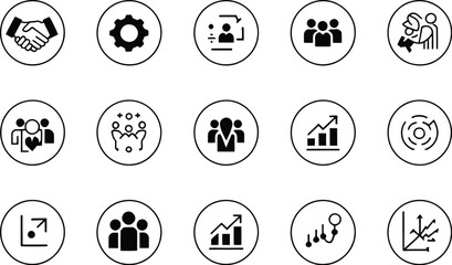 Naklejka premium A collection of business and teamwork related icons arranged on a light background