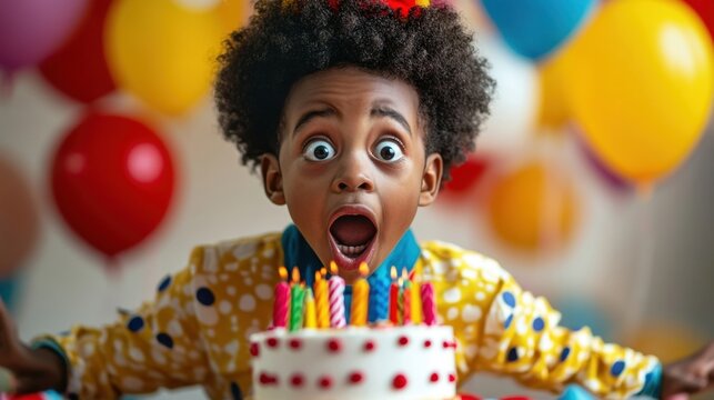 A childs amazed birthday surprise.