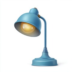 Retro blue desk lamp with warm light isolated on white background