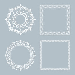 Set of decorative frames Elegant vector element for design in Eastern style, place for text. Floral gray and white borders. Lace illustration for invitations and greeting cards.