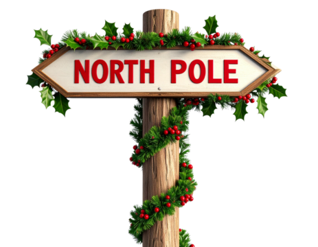  Festive North Pole signpost decorated with candy cane stripes and holly isolated on transparent background PNG (2).jpg - Powered by Adobe