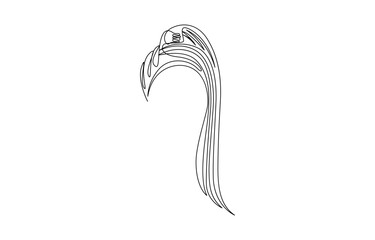 Single-line drawing of woman's long hair, Abstract Line Art Feathered Curve Motif

