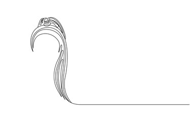 Single-line drawing of woman's long hair, Abstract Line Art Feathered Curve Motif
