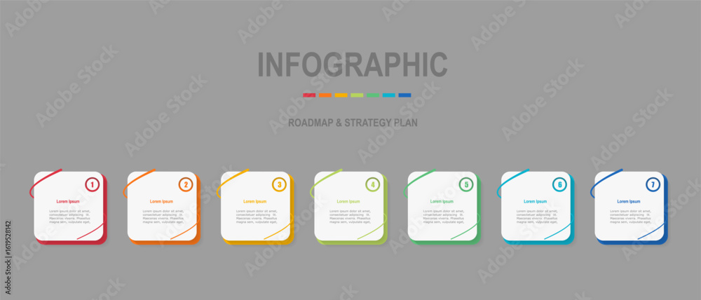 Canvas Prints for business concept with 7 steps infographics, rectangle shape with multicolor label, design for wo