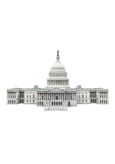 Fototapeta premium United States Capitol Building, grand neoclassical design with iconic white dome and Statue of Freedom, white marble facade, intricate columns, against a transparent isolated studio background,