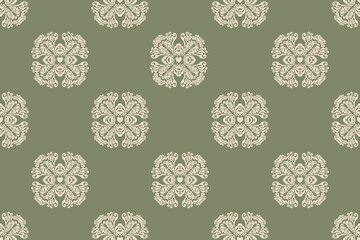 Seamless vintage geometric wallpaper pattern with floral-inspired motif in warm earth tones. Perfect for home decor, textile design, wrapping paper, and digital backgrounds.