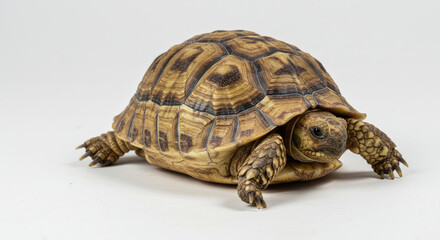 Obraz premium Sulcata Tortoise Portrait on a White Background.