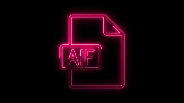 Glowing neon A I F file icon with transparent background and vibrant pink light effect representing digital
