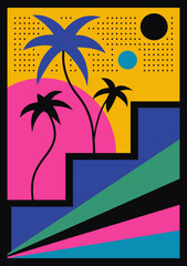 Abstract geometric background. Bauhaus, Memphis minimalist retro poster graphic vector illustration.