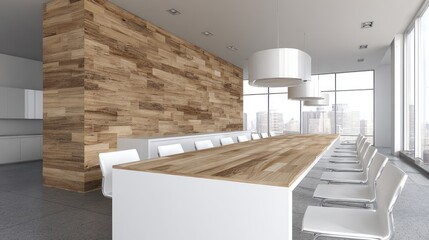 Modern office conference room with city view