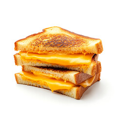 Golden Grilled Cheese Sandwich Stacked on White Background