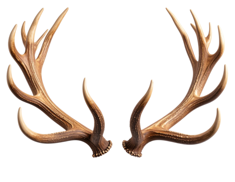  Realistic reindeer antlers with natural texture and curved tines isolated on transparent background PNG