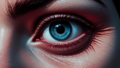Obraz premium A close up of a vibrant blue human eye with detailed lashes and skin texture visible around it