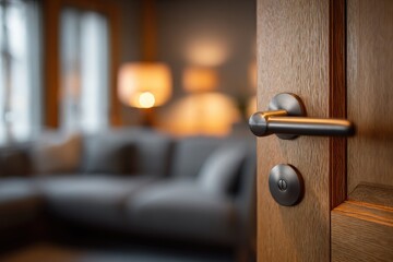 Open door revealing blurred living room