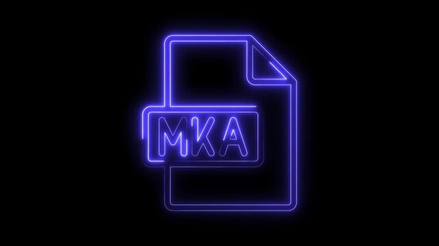 Glowing neon M K A file icon with transparent background and futuristic blue light effect for digital media