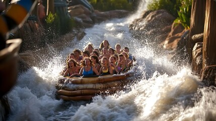 Thrill-Seeking Visitors Enjoy Theme Park Water Ride Adventure








