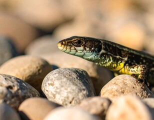 Obraz premium Close-up of a lizard on rocks (1)