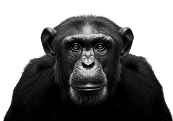 Chimpanzee Portrait Monochrome Animal Study on Transparent background