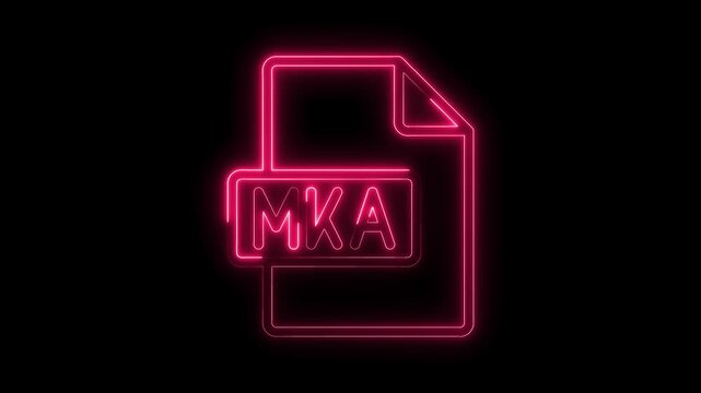 Glowing neon M K A file icon on black background vibrant pink light symbol futuristic technology design