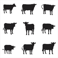 cow animal silhouette vector design set 