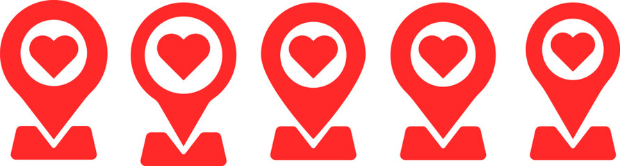 Love location pin icon set. heart map pointer symbol. representing love pin symbol. Map marker pointer icons. Romantic Location Pin icon
