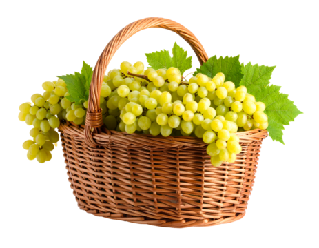 grapes fruits in basket isolated on transparent png