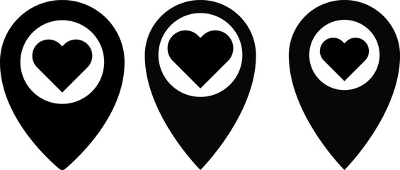 Love location pin icon set. heart map pointer symbol. representing love pin symbol. Map marker pointer icons. Romantic Location Pin icon
