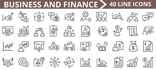 Business and finance line icons in minimalist style  