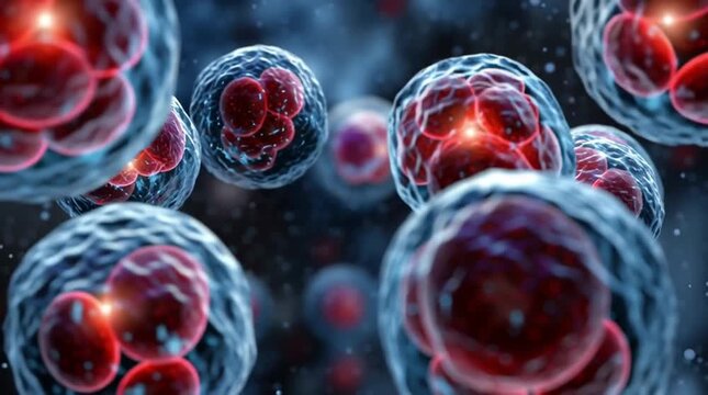 Lymphoma. Microscopic view of abnormal cancer cells with vivid nuclei detail.