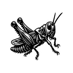 Detailed Black and White Grasshopper Illustration 2.
