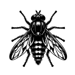 Detailed Black and White Illustration of a Fly.