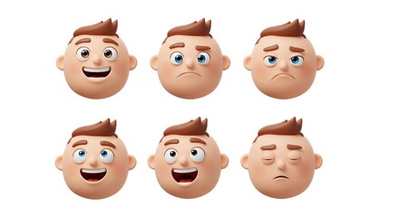 Cartoon human faces various emotions