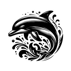 Dynamic Black and White Dolphin Illustration.