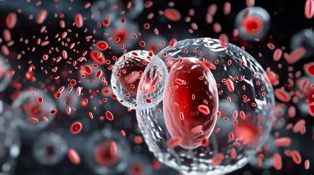 Lymphoma. 3D illustration of cancerous blood cells under a microscope.