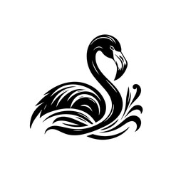 Elegant Black Flamingo Silhouette with Swirling Water Design.
