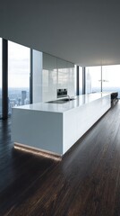 Modern minimalist kitchen with city view