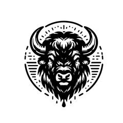Fierce Bison Head Emblem with Circular Design.