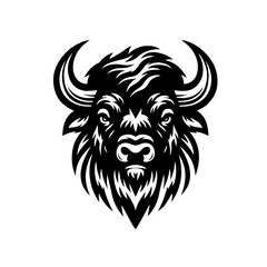 Fierce Black and White Bison Head Illustration.