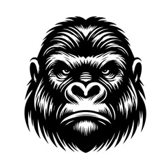 Fierce Black and White Gorilla Face Illustration.