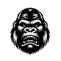 Fierce Black and White Gorilla Head Illustration.