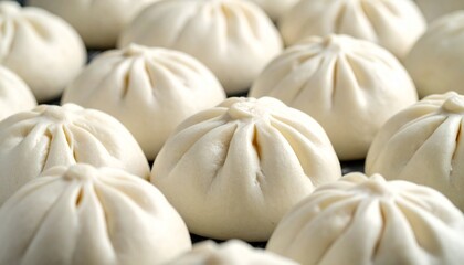 Fototapeta premium Close Up Of Uncooked Baozi Chinese Dumplings. Azian Dumplings.
