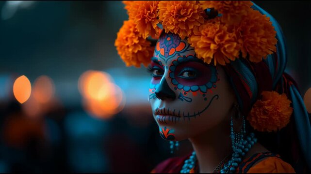 Woman in Day of the dead and mexico city,