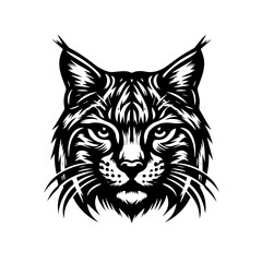Fierce Bobcat Head Black and White Graphic.
