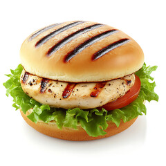Grilled Chicken Burger with Fresh Lettuce and Tomato