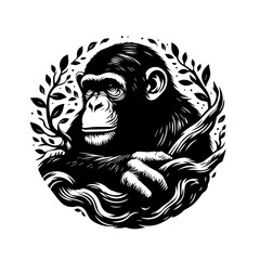 Majestic Chimpanzee Portrait Surrounded by Nature.