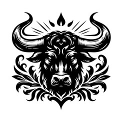Majestic Bull Head with Ornate Floral Accents.